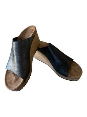 Papillio Birkenstock Black Leather Slide Sandals EU 37 Comfort Footbed